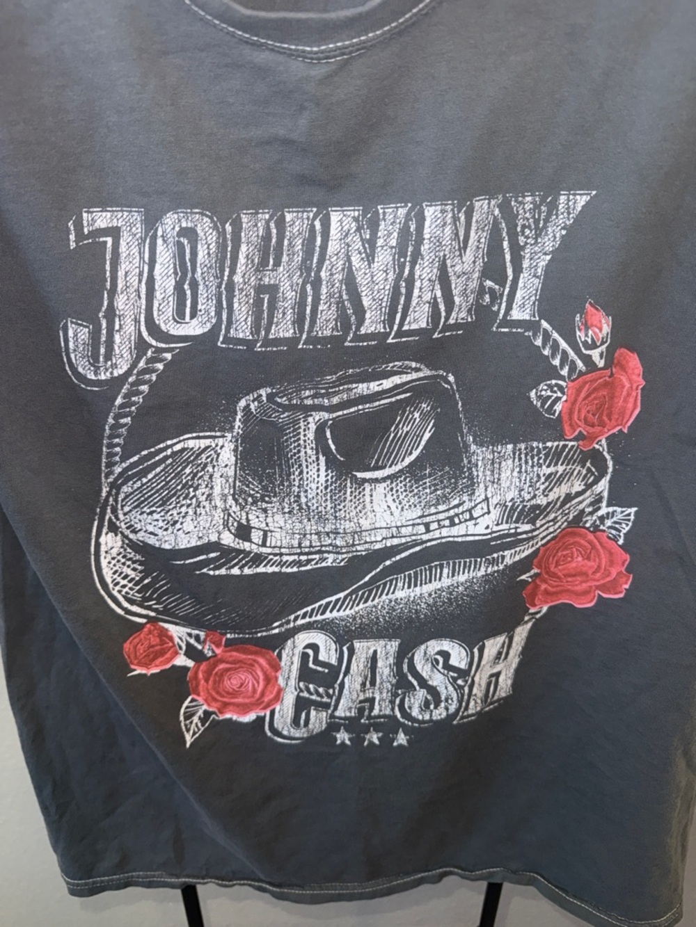 Ash Black Johnny Cash Graphic Tee with Red Roses - Picture 3 of 5